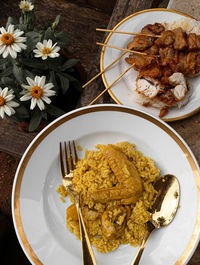 High angle view of meal served in plate