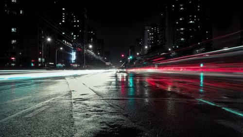 Light trails on city street at night