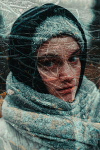 Close-up portrait of a woman in winter