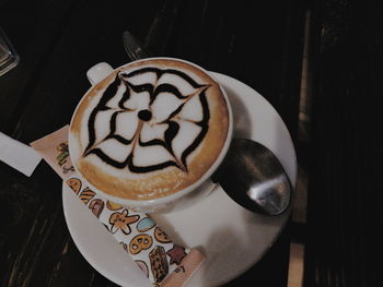 High angle view of coffee on table