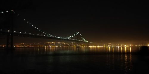 Illuminated bridge over river at night