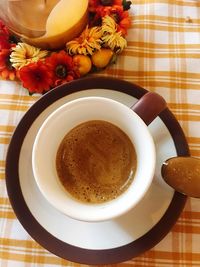 High angle view of coffee on table