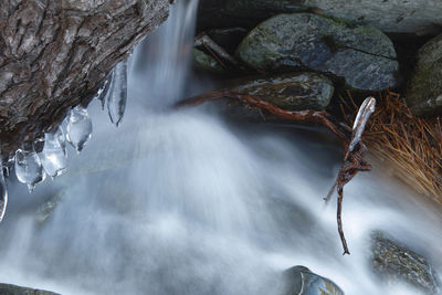 Water flowing through rocks