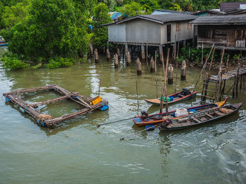 Boat moored in river