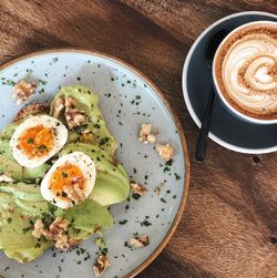 High angle view of breakfast served on table