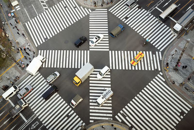 High angle view of road sign on city street