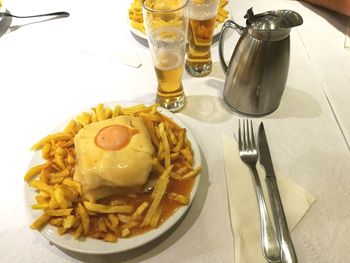 High angle view of food in plate on table