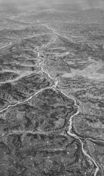 Black and white aerial view of landscape