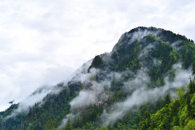 Low angle view of waterfall against sky