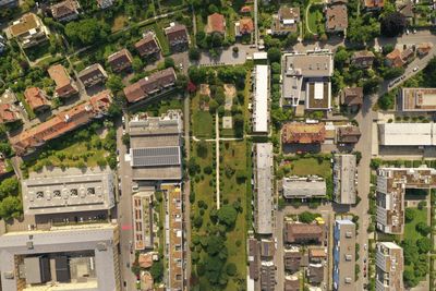 High angle view of buildings in city