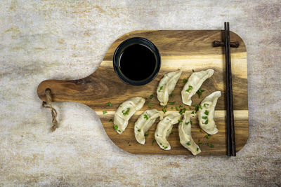 High angle view of food on table