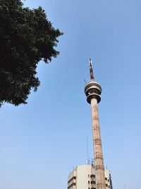 Low angle view of building against blue sky