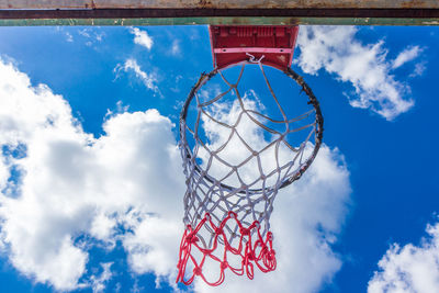 Low angle view of basketball hoop against sky