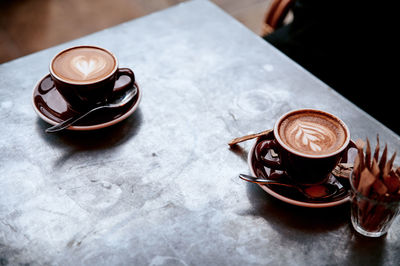 High angle view of coffee on table