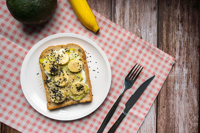 High angle view of breakfast on table