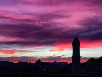 Silhouette of tower at sunset