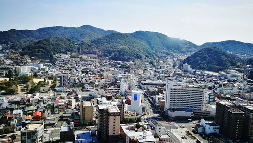 High angle view of town against sky