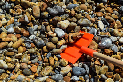 Close-up view of spade on beach