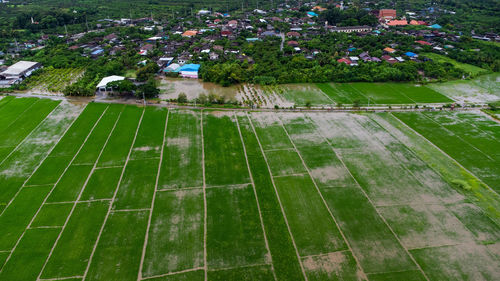 High angle view of buildings in city