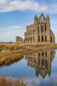 Whitby abbey reflected in the lake 