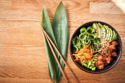 Directly above shot of food in bowl on table