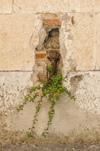 Close-up of stone wall of old building