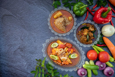 High angle view of fruits on table