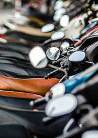 Close-up of motorcycles