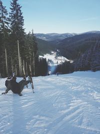 Man skiing on snow covered mountain