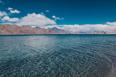 Scenic view of sea against blue sky