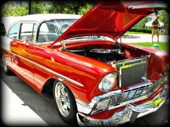 Vintage car parked on road