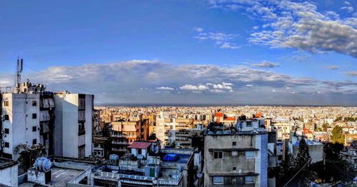 High angle view of buildings in city