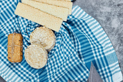 High angle view of cookies