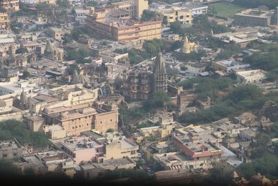 High angle view of buildings in town