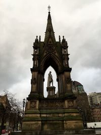 Low angle view of temple against cloudy sky