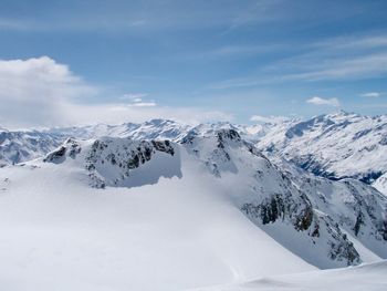 Scenic view of snowcapped mountains against sky