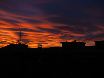 Silhouette buildings against sky during sunset