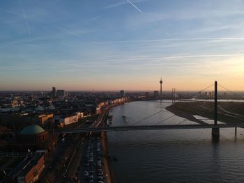 High angle view of city at waterfront düsseldorf rhein river