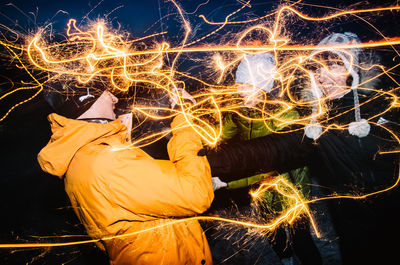 Close-up of fireworks at night