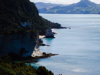 Scenic view of sea and mountains