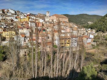 View of residential district against sky