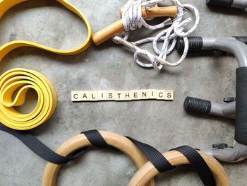 High angle view of text on table