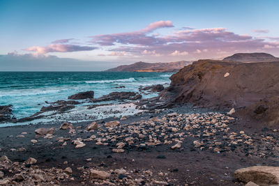 Scenic view of sea against sky during sunset