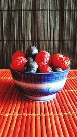 Close-up of strawberries on table