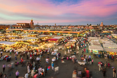 High angle view of people on street