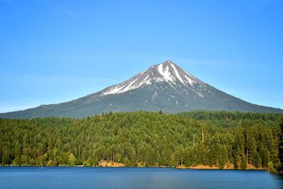 Scenic view of snowcapped mountains against blue sky