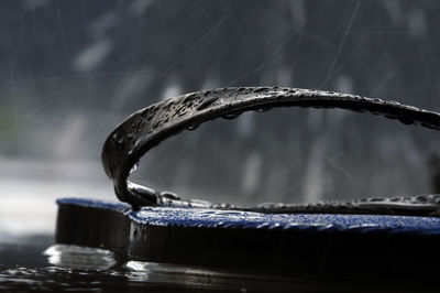 Close-up photo of wet slipper from heavy rain