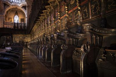 Interior of illuminated temple building