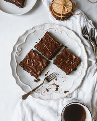 High angle view of chocolate cake on table