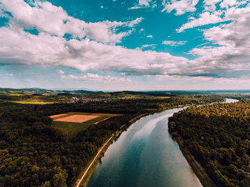 Aerial view of river passing through landscape